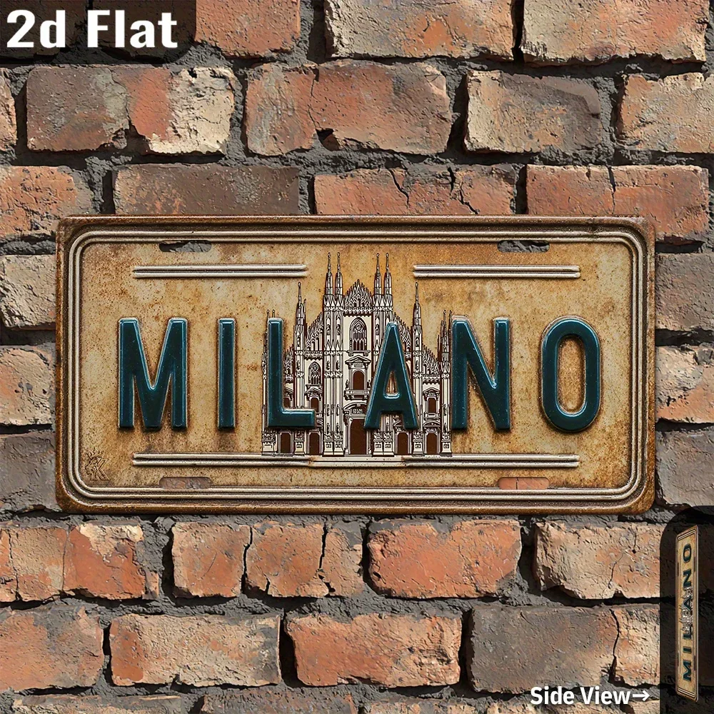 2D Flat - 1pc Vintage Aluminum Sign, 2D Flat, Italy | Milan City Sign, Retro Wall Art, 30.23cm x 15.24cm, for Garage, Front Yard