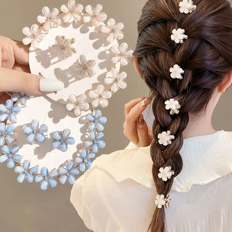 5Pcs/Set Mini Crystal Flower Hair Clips Women Cute Bangs Side Hair Clip Exquisite Simple Girls Hairpin Hair Accessories