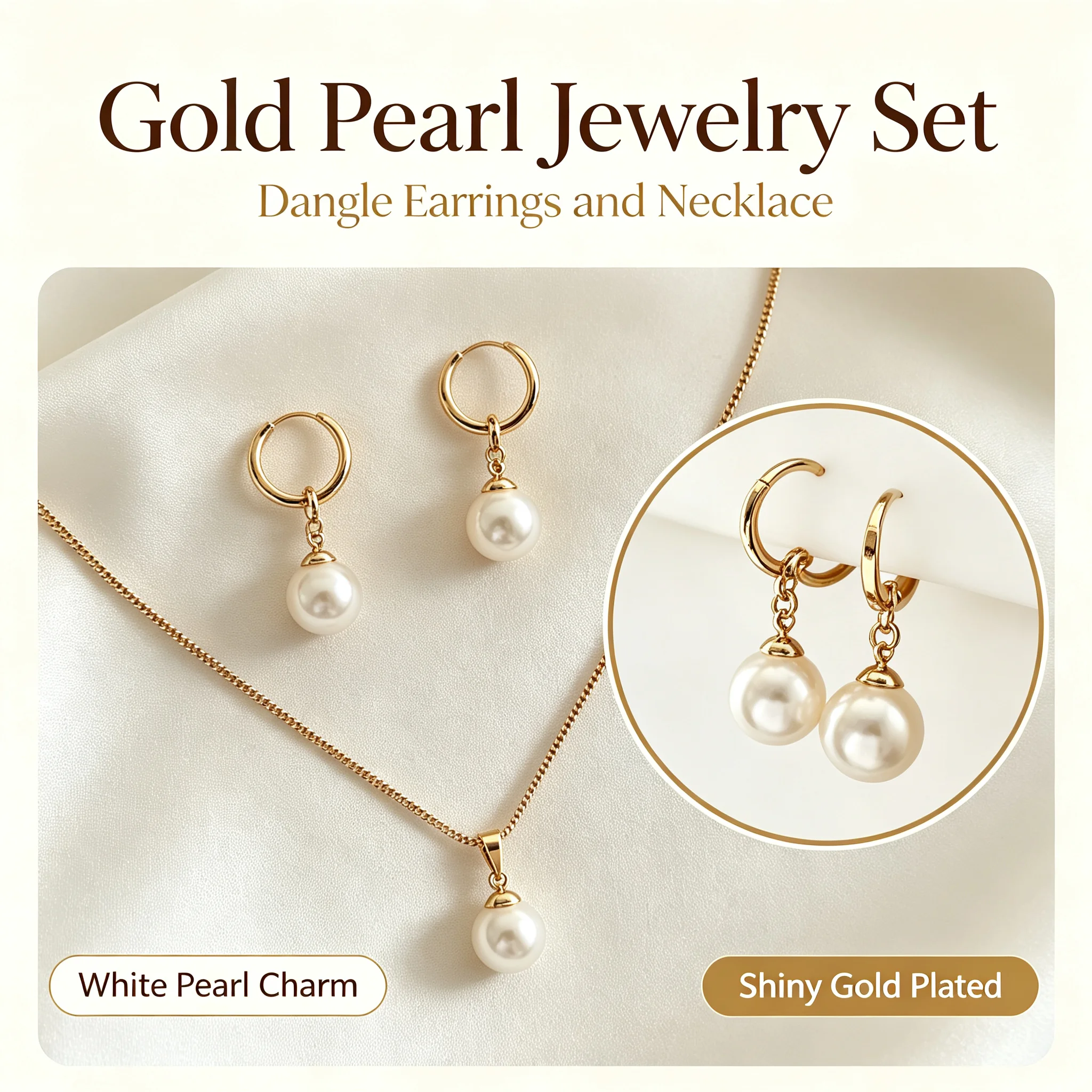 2Pcs Women Elegant Faux Pearl Jewelry Set, Matching Necklace & Earrings, Ideal Birthday Christmas Special Occasion Gift for Family Friends