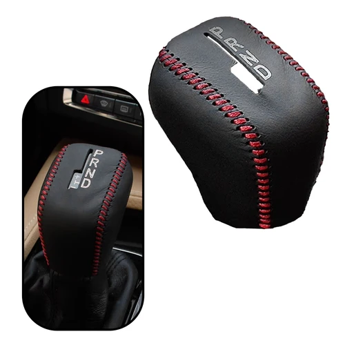 Imagen 1 del producto Cubierta de perilla de palanca de cambios de coche, embellecedor de línea negra y roja, cuero cosido a mano, apto para Volvo S60 XC60 V40 V60 2017 2016 2015 2014, nuevo