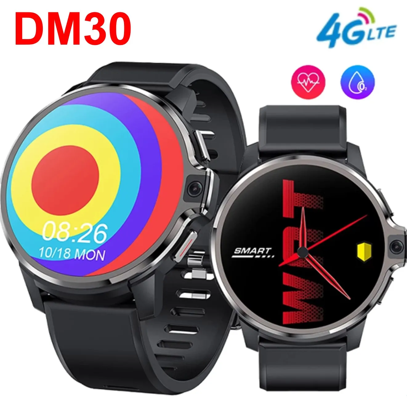 4G Smart Watch DM30 Dual System Android 9.1 OS 1050mah Battery 1.69 Inch Round Touch Screen Smartwatch Android 4GB 64GB GPS Wifi