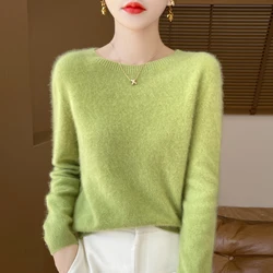 Autumn And Winter 100% Wool Round Neck Sweater Women's First-Line Ready-To-Wear With Loose Knit Tops And Bottoming Shirts