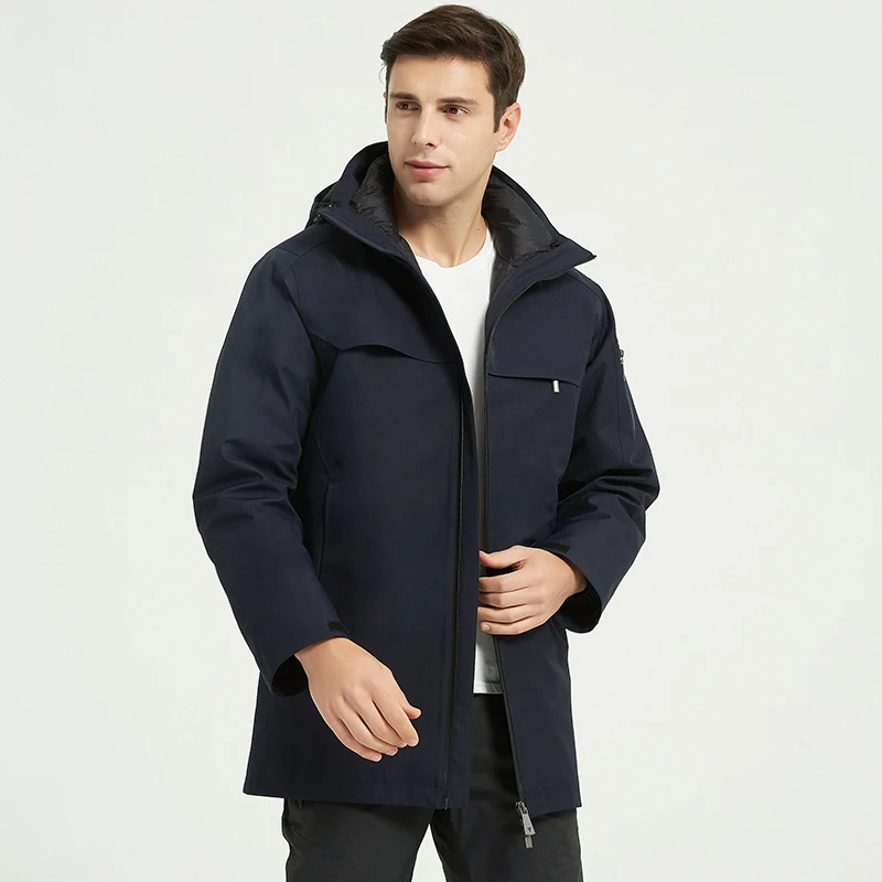 High-End-Business-Outdoor-Daunenjacke 90, weiße Entendaunen, Drei-in-Eins, kann Marineblau entfernt werden