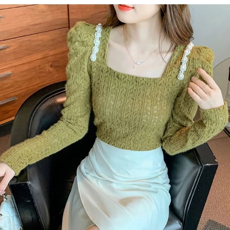 

Vintage Lace Hollow Out T Shirts Women Clothing Spring Autumn New Long Sleeve Youth Solid Temperament Tops Tees Fashion Elegant