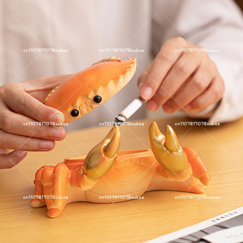 Cinzeiro criativo de caranguejo da sorte com capa anti-mosca cinza casa sala de estar escritório bonito ornamento decorativo engraçado