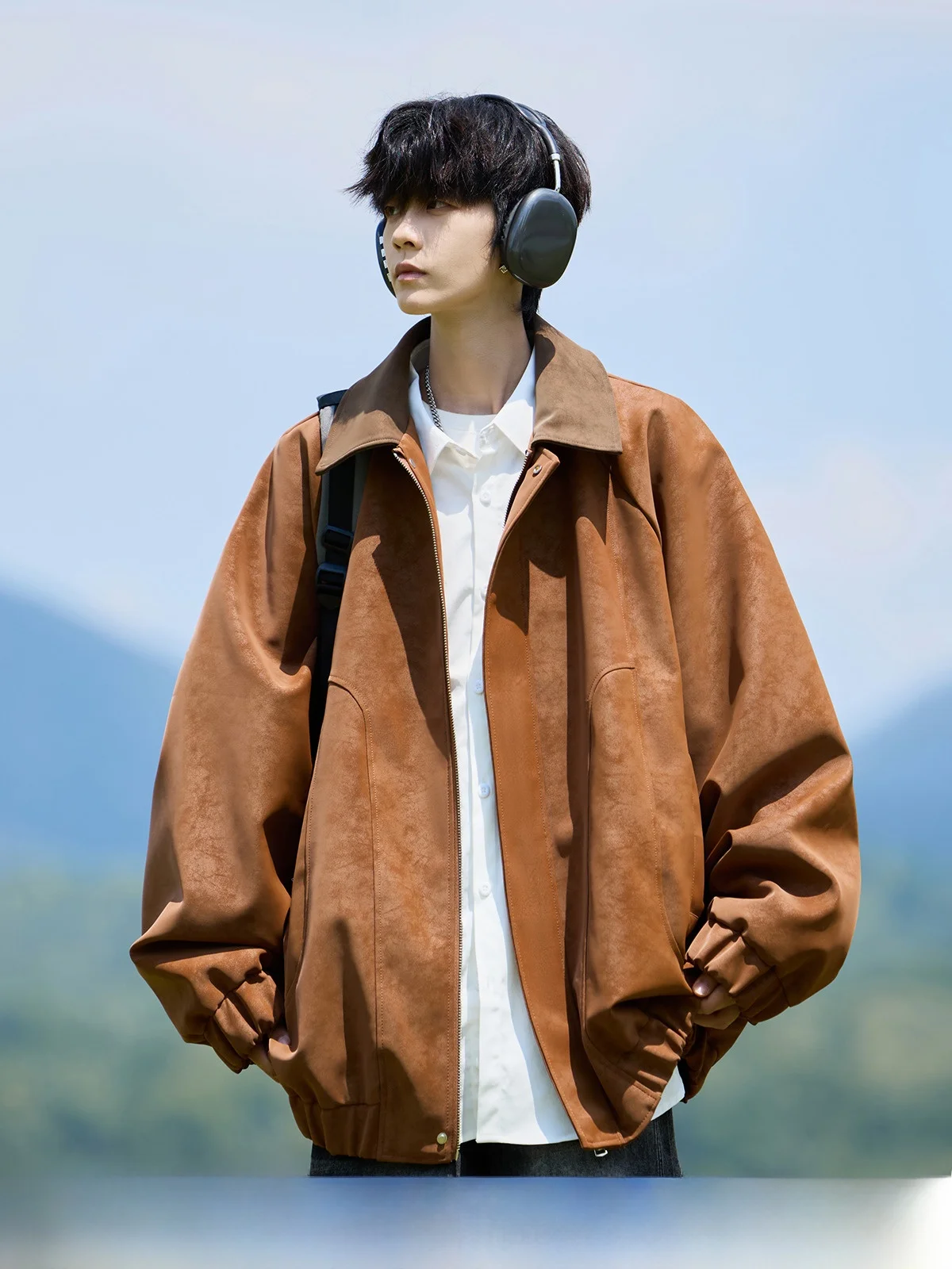 

Sli American Retro Suede Jaet Men's Spring Autumn New Trendy Brand Haome High-End Feel Outerwear Loose Fit Splice Color