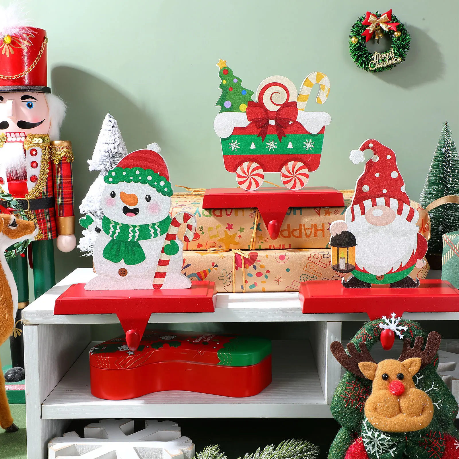 

3Pcs Mantel Stocking Holders with Anti-Slip Base Robust Construction Stocking Hangers for Fireplace Shelf Christmas Decoration