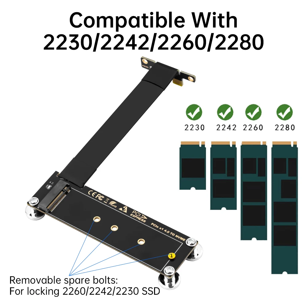M.2 NVME to PCIe X1 X4 X8 X16 Riser Card Right Angle 10CM PCI Express Extension Cable M.2 NVMe SSD To X1 Support Desktop PC