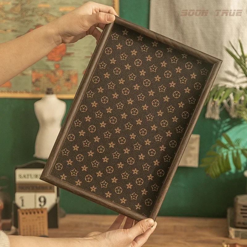 

Входной ящик для хранения ключей, прямоугольный настольный ювелирный орнамент, легкий роскошный кожаный китайский поднос для чая для домашнего использования