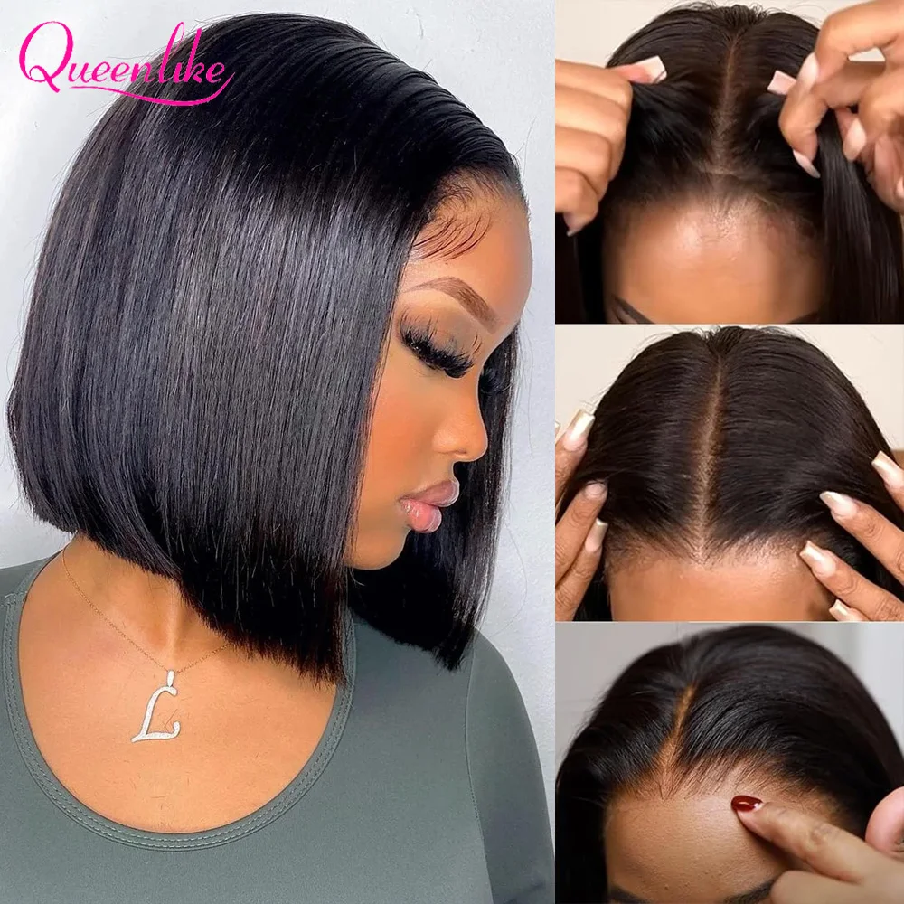 Queenlike 10inch Glueless Wig Human Hair Ready to Wear Bob Wigs for Women Straight Lace Closure Pre Cut Lace Wigs Brazilian Remy