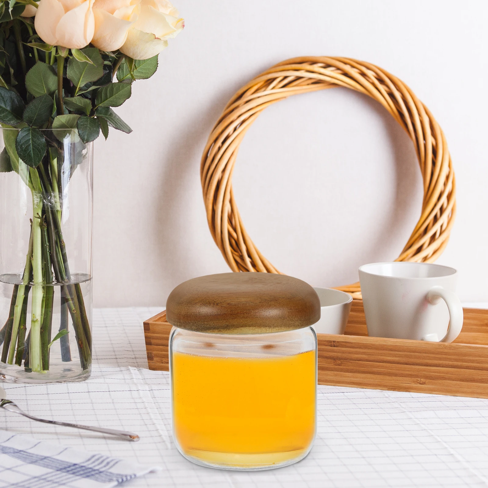 

Glass Honey Jar 380ml Clear Storage Bottle Sealed Lidded Container Food Syrup Dispenser Kitchen Decor Easy Clean Transparent Pot