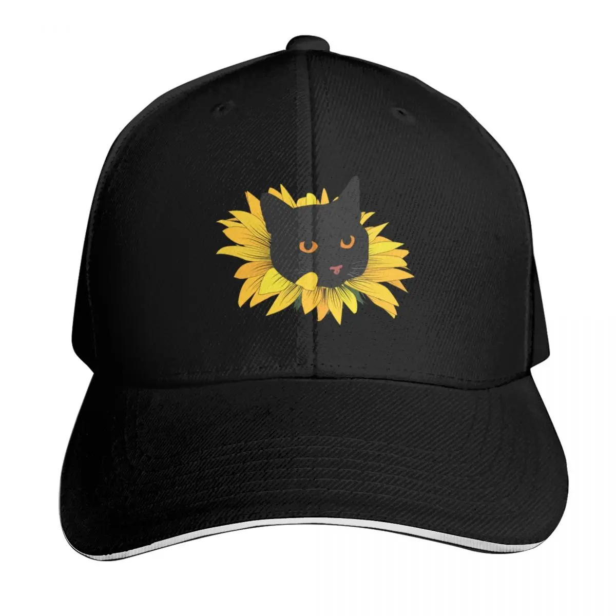 

Black Cat Popping Out Of A Sunflower Baseball Cap Fishing cap Hat Man For The Sun Hat Luxury Brand fun hats Female Men's