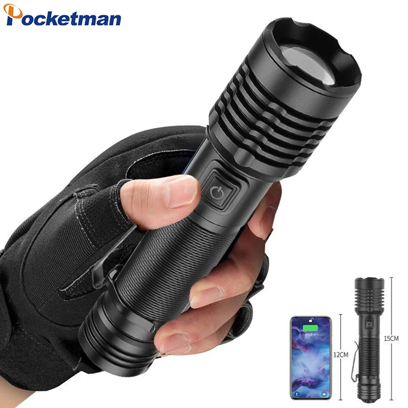 

Powerful P50 LED Flashlight Aluminum Alloy Type-C USB Rechargeable Flashlights Telescopic Zoom Torch for Outdoor Activities