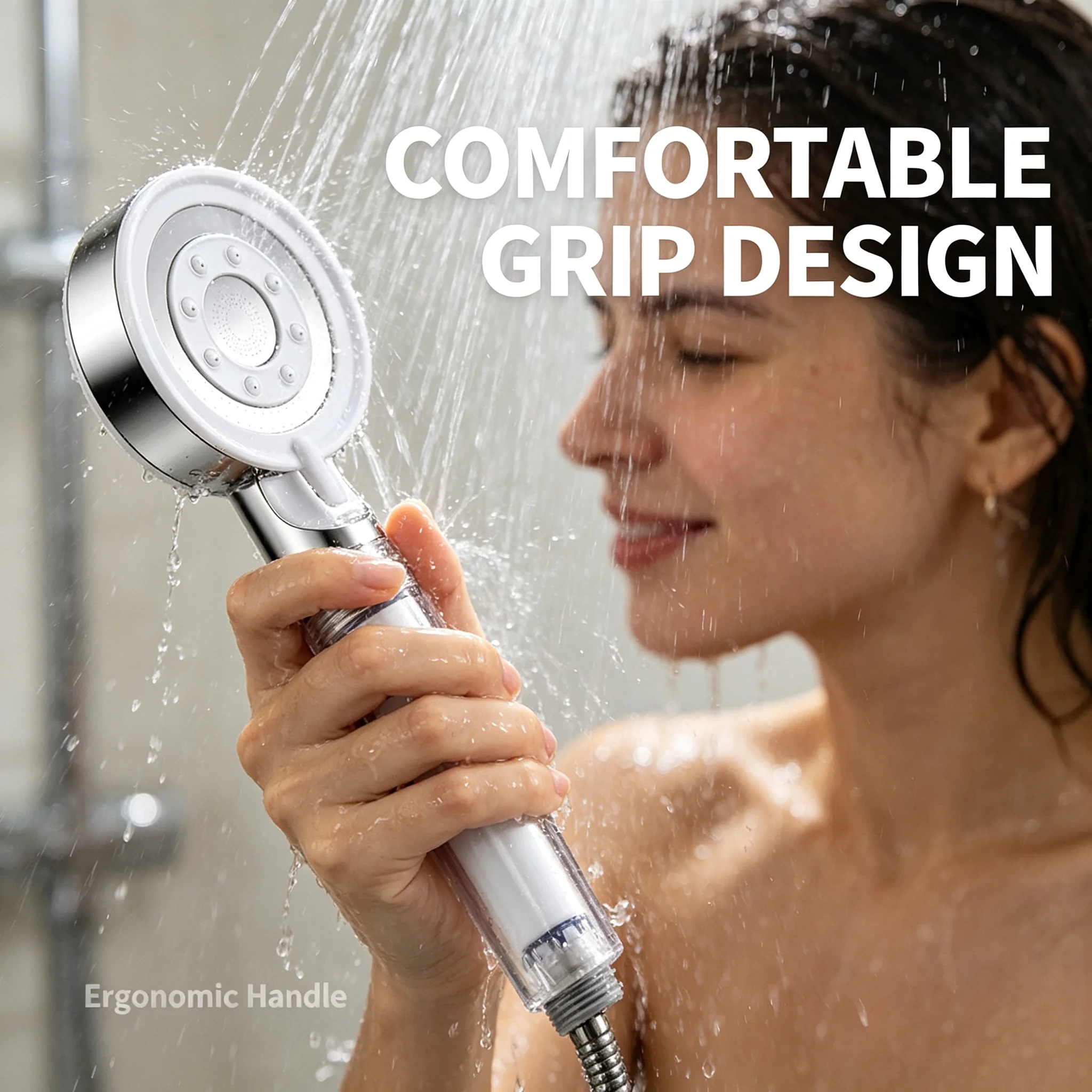 High Pressure Handheld Shower Head with Built-in Water Filter 5 Settings Chrome Plated Detachable Nozzle Quick Fit for Home Bath