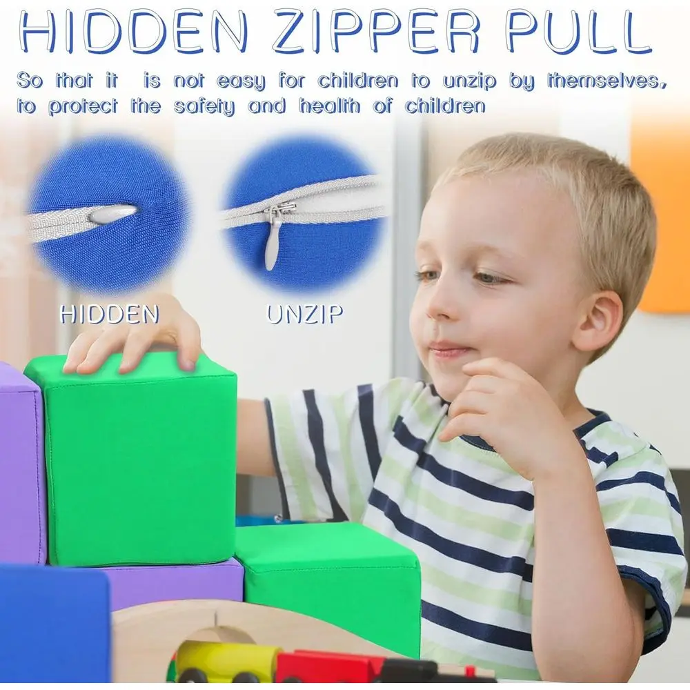 12-Piece Fabric-Covered Toddler Building Blocks Set - Soft, Colorful Stacking Blocks for Kids' Play and Learning - Blue