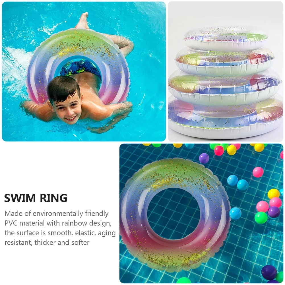 

1pc Rainbow Sequin Inflatable Swimming Ring Lightweight Pvc Float For Summer Pool Beach Outdoor Aquatic Recreation Accessories