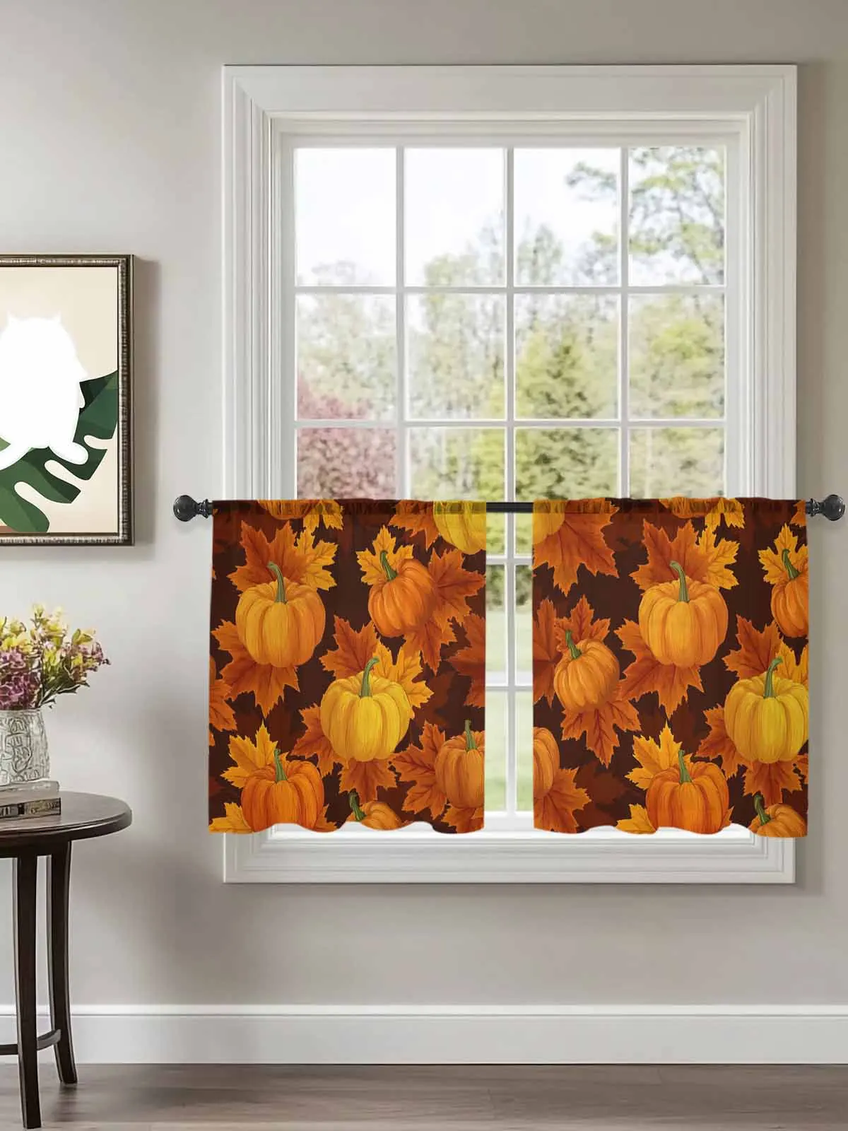 

Fall Harvest Pumpkin Foliage Tulle Curtains For Bedroom Children Living Room Decor Sheer Curtains