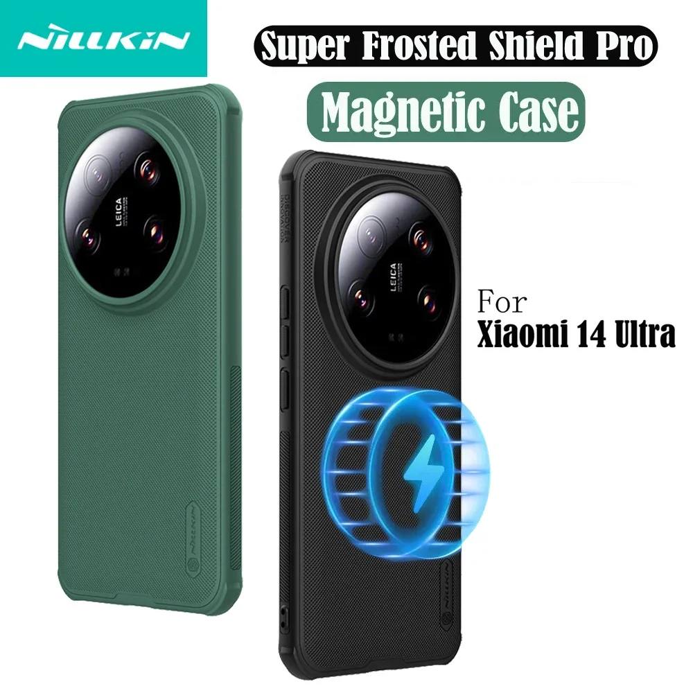 

Чехол для Xiaomi Mi 14 Ultra MagSafe Nillkin Frosted Shield Pro, Магнитный чехол для зарядки из ТПУ, рамка из поликарбоната, задняя крышка для Xiaomi 14 Ultra