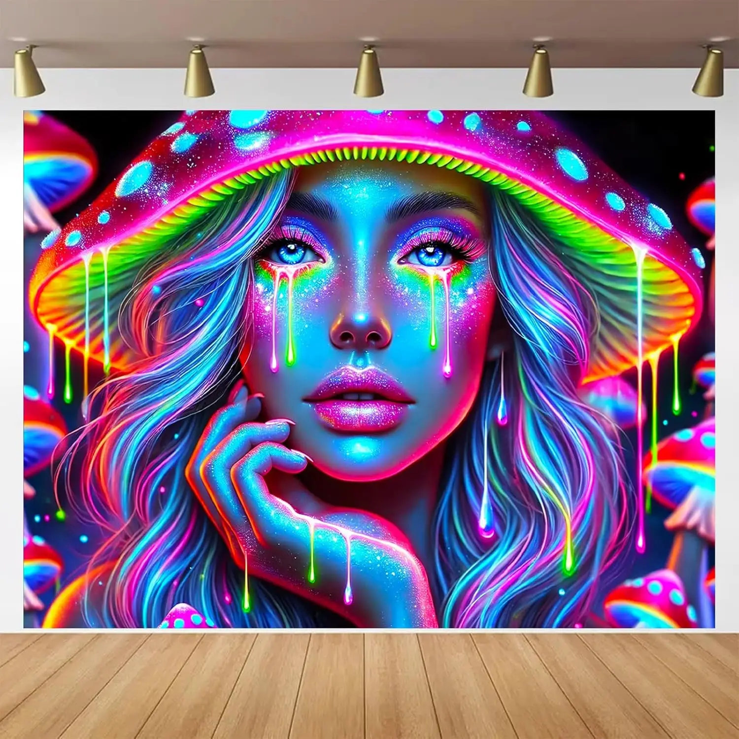 Bohemian Tapestry Neon Pop Art Wall Hanging Mushroom Psychedelic Woman Portrait Poster Print Modern Living Room Home Decor Polye