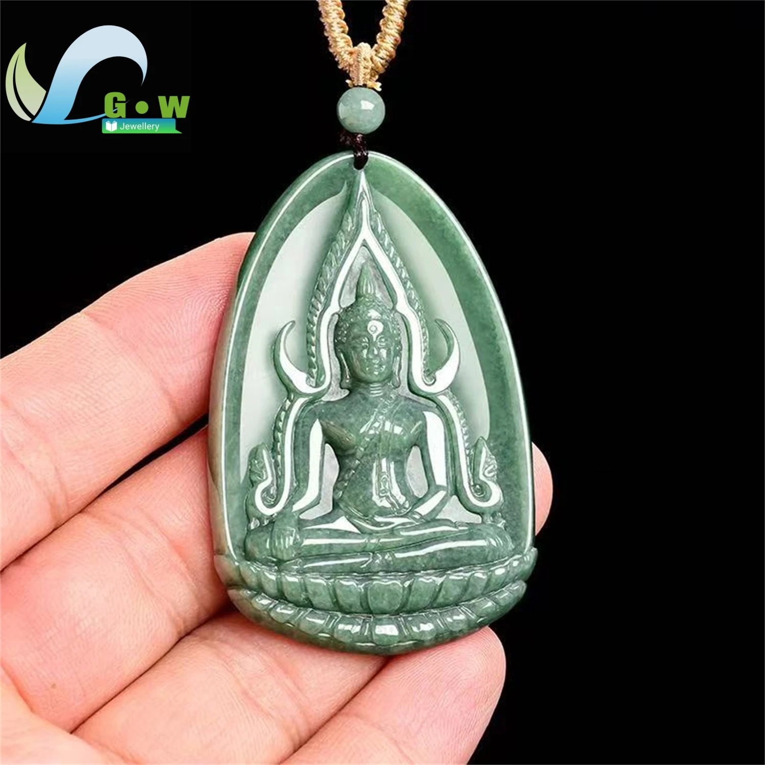 Natural A Grade Jadeite Pea Green Phra Buddha Chinnarat Pendant Thai Buddha Hanging Ornament Unisex Exquisite Jewelry Gift