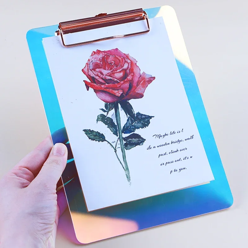 Tablero de escritura de documentos acrílico colorido, Clip de tablero A4, tapete para examen de escritura de arte para estudiantes, portapapeles con
