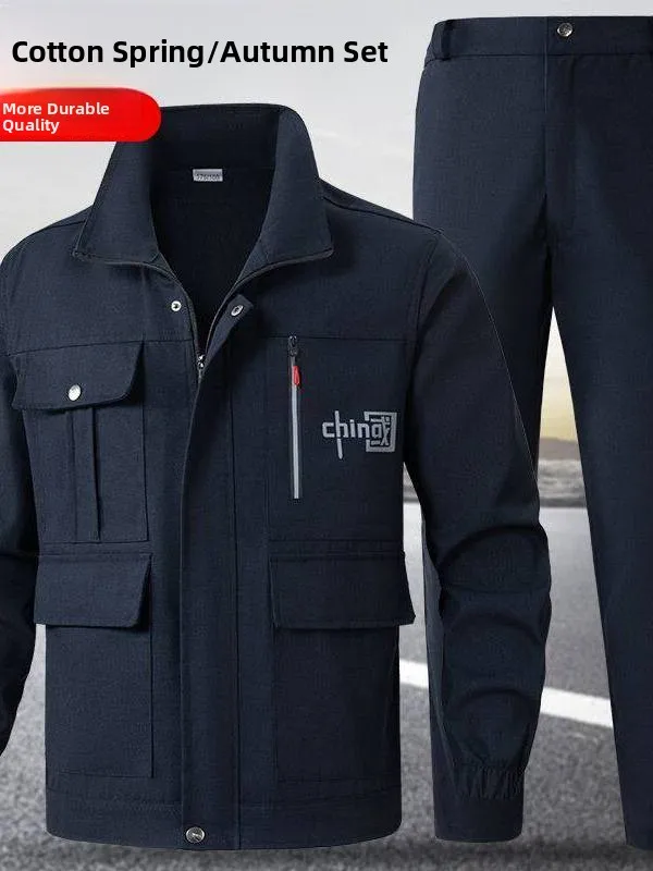 

Men's Long Sve Cotton Workwear Set Welding Auttive Repair Anti-scratch Wear-resistant Large Size Work orms