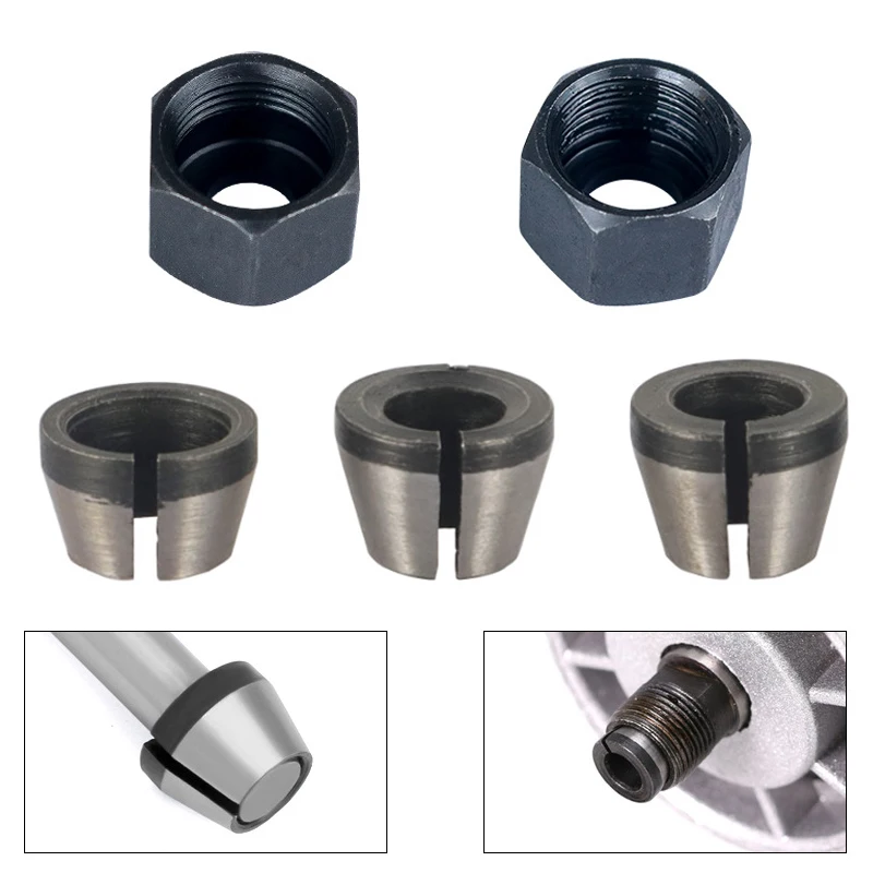 

3/6/12pcs Edge Trimming Machine Collet Adapter 6/6.35/8mm Trimmer Collet with Nut Milling Cutter Collets Conversion Tools