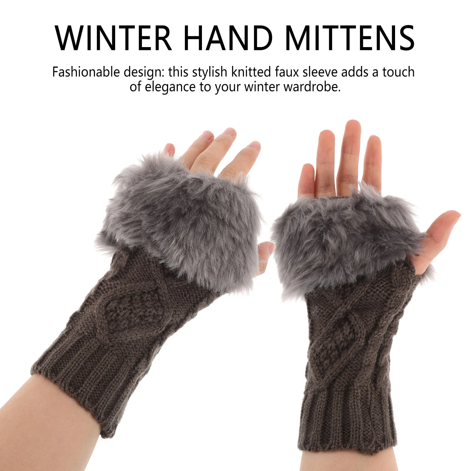 1 زوج الشتاء المرأة محبوك المعصم الأصفاد انفصال الدافئة قصيرة الأكمام اليد مدفئات للذراع سترة معطف فو متماسكة تدفئة المعصم #1