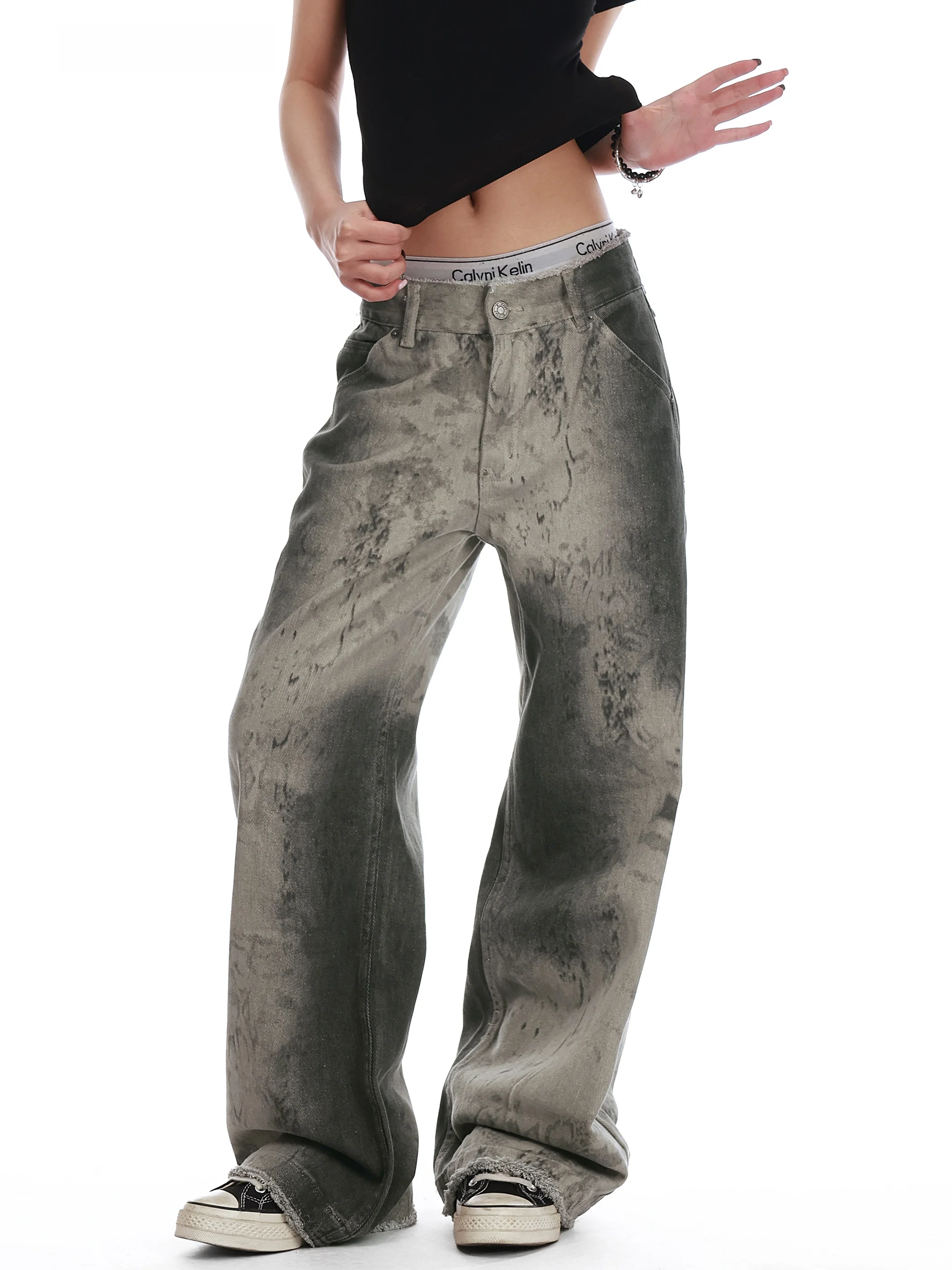 

Мужские джинсы-карго в стиле ретро с эффектом потертости и принтом под змеиную кожу, широкие прямые, износостойкие, для повседневной носки, весенние