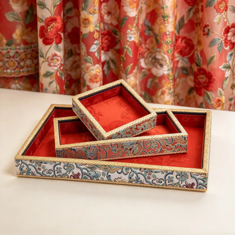 Embroidered Jewelry Display Tray, Fabric Organizer for Bracelet Necklace Ring, Engagement Wedding Gift for Bride