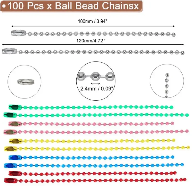 25pcs Iron Ball Bead Chains 10/12cm Colorful KeyRing Chain Label Hand Tag Connector Bulk Chains For DIY Jewelry Making