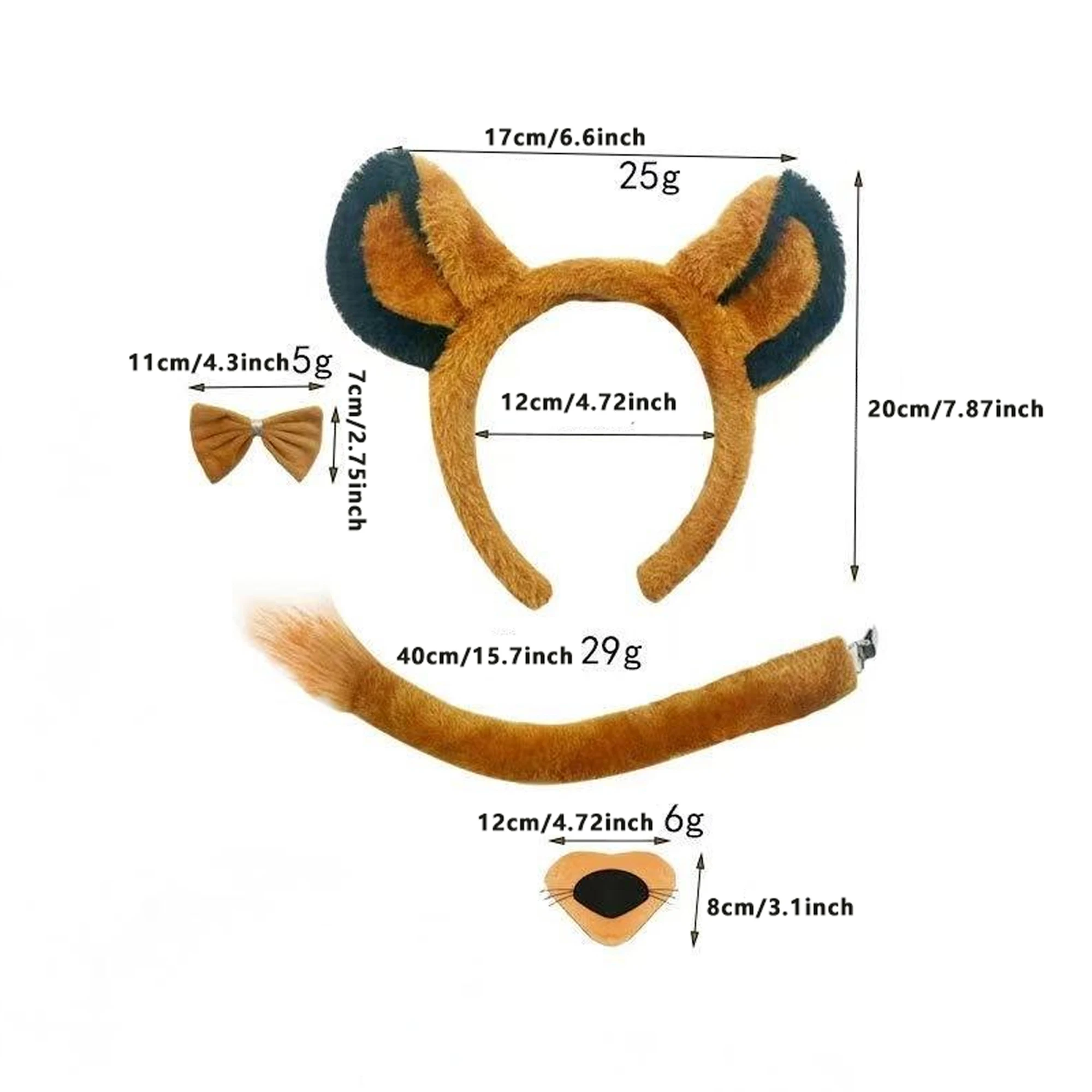 

Halloween Tiger Costume Set with Plush Ear Headband Nose Bow Tie and Tail - 4 Piece Kit for Festive Party Cosplay