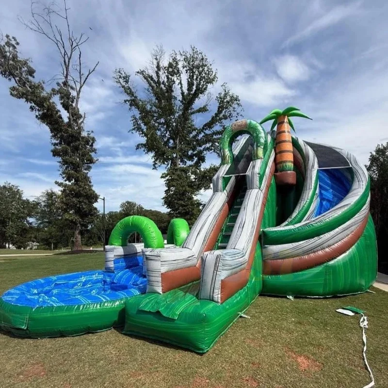 Outdoor Kids Party Large 24ft Jungle Falls Inflatable Water Slides Inflatable Wet n Dry Slide for Sale