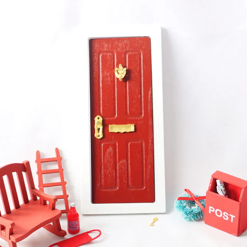 Colorful Villa Wooden Door Dollhouse BJD Doll Simulation Hardware Christmas Decorations Suit Dolls House Accessories Furniture