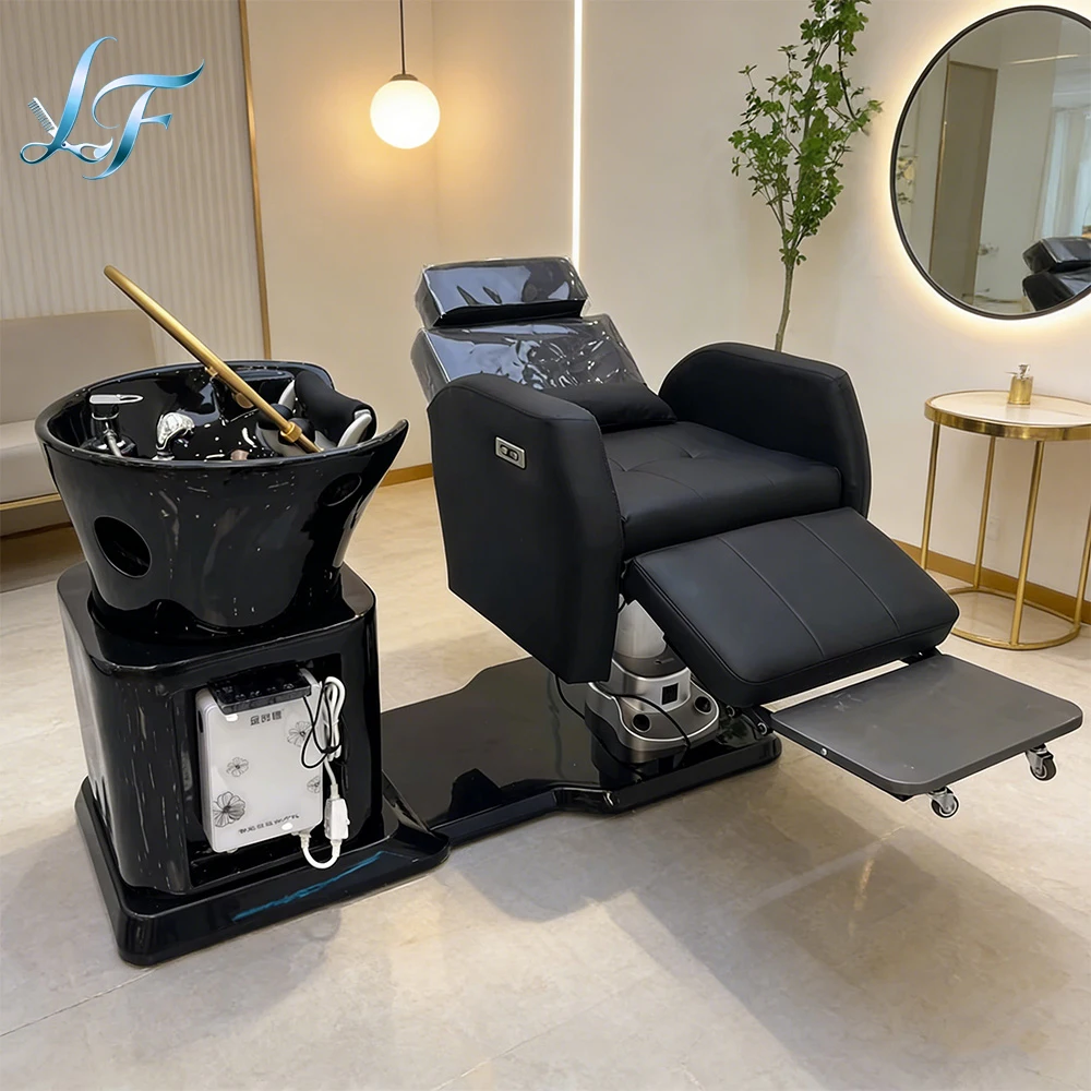 Electric Adjustable Shampoo Chair With High Grade Ceramic Basin Durable Synthetic Leather Multifunctional Design For Professiona
