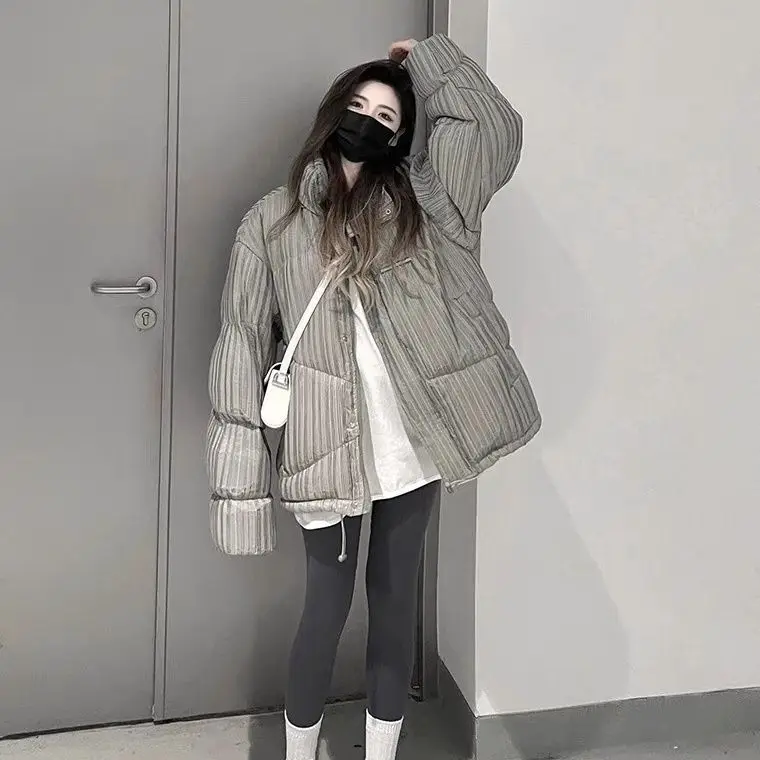 2024 Winter New Cool Retro Trendy Hoodie Unique Niche Cotton Coat for Women Winter Loose Versatile Cotton Parkas Top for Women