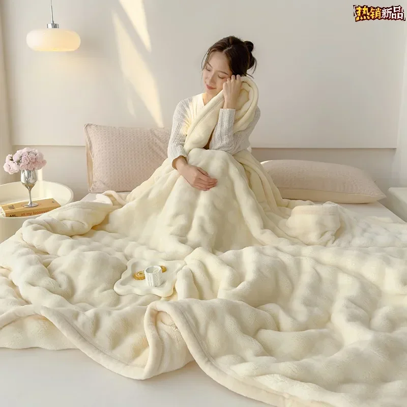 Luxury Premium Double-Sided Fleece Blanket, Thick Multifunctional Air Conditioning Blanket, Light Gift