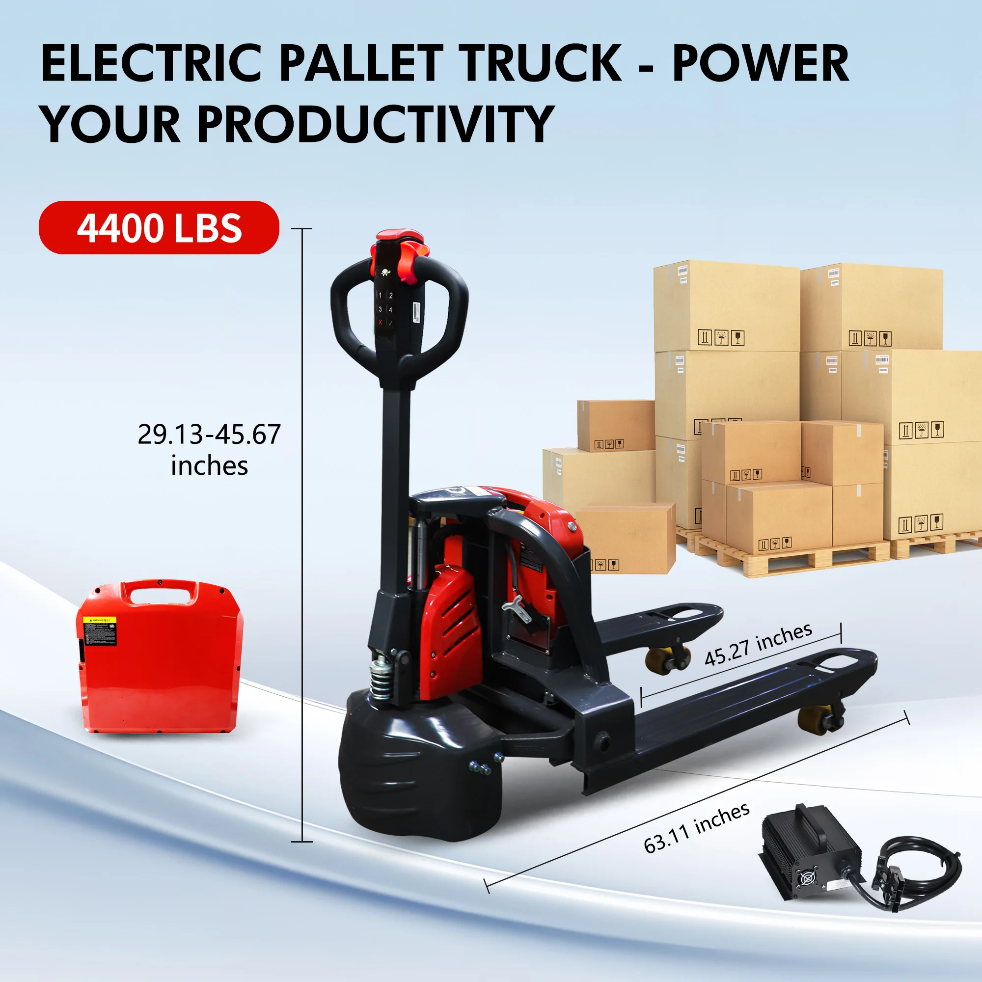 

JIALIFT 4400LBS Fully Electric Pallet Jack Truck 48V Lithium Battery 45" x 27" for Material Handling, Strong Torque Warehouse