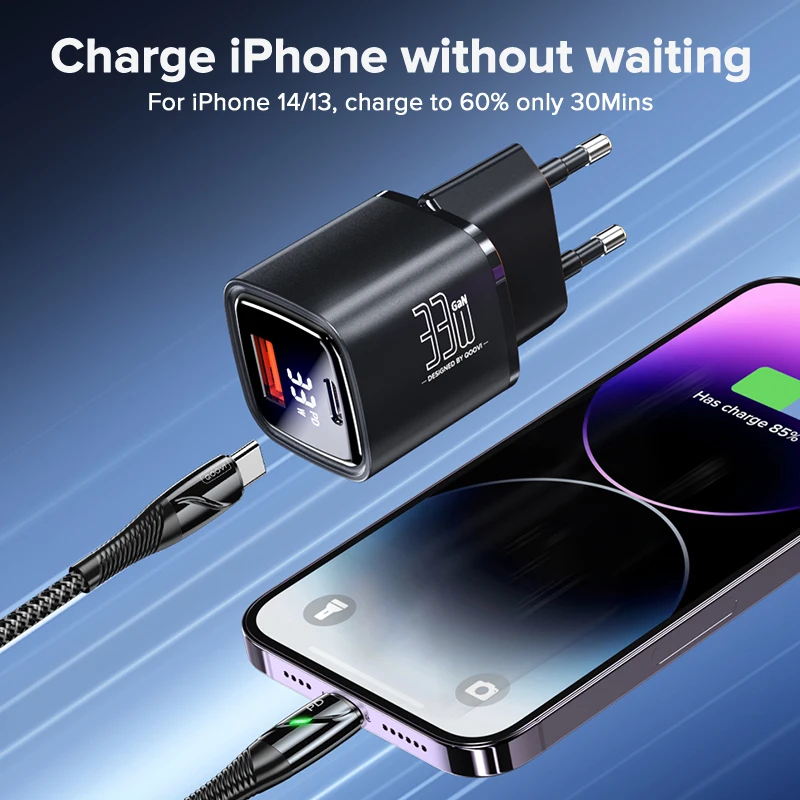 QOOVI 33W GaN Charger USB Type C Fast Charging Adapter Quick Charge QC3.0 PD USB-C Wall Charger For iPhone Samsung Xiaomi iPad