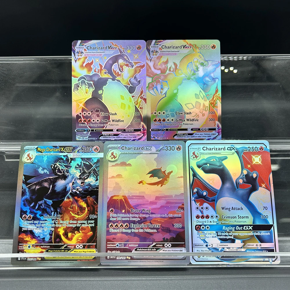 

Коллекционная карта English Anime PTCG Flash Charizard Series Vmax Ex Gx Sv107/074 Wing Attack Mega Charizard, подарок для детей, игрушка