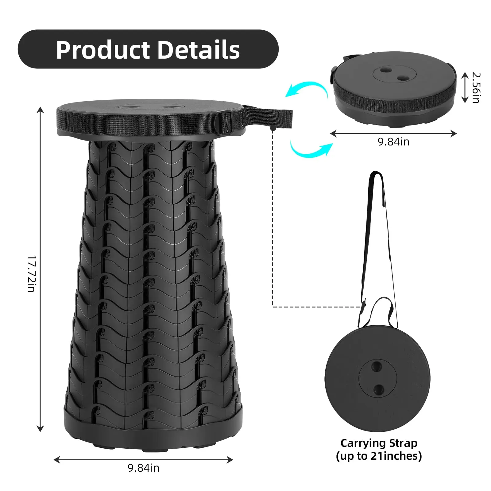 Convenient Foldable Telescopic Stool With Adjustable Height And Handle Suitable For Outdoor Fishing, Camping, Picnic And Travel