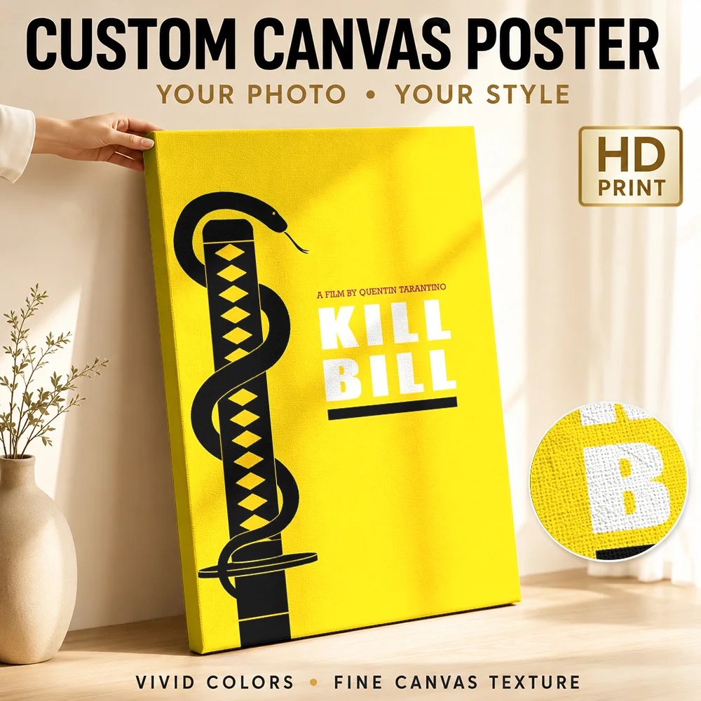 Kill Bill Movie Canvas Print Poster Customized Photo Vintage Movie Wall Art for Home Theater Bedroom Decor Gift for Collectors
