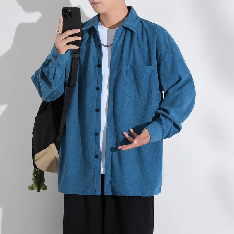 

Loose Fit Long Sleeve Corduroy Shirt Jacket Men's Casual Vintage Japanese Style Youth Spring Autumn Fashion Hong Kong Style