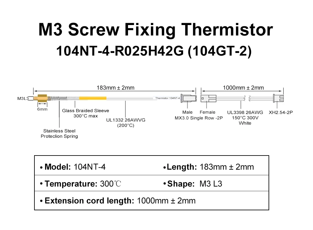 Triangle lab m3 Schraub befestigungs therm istor 104nt-4-r025h42g (104gt-2) 100k 3950 Hoch temperatur 300 ℃ für 3D-Drucker Heat brack – Detail 28