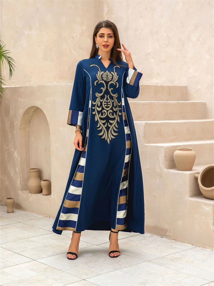 

Ближневосточный длинный халат с вышивкой бисером и полосатыми узорами, мусульманский халат