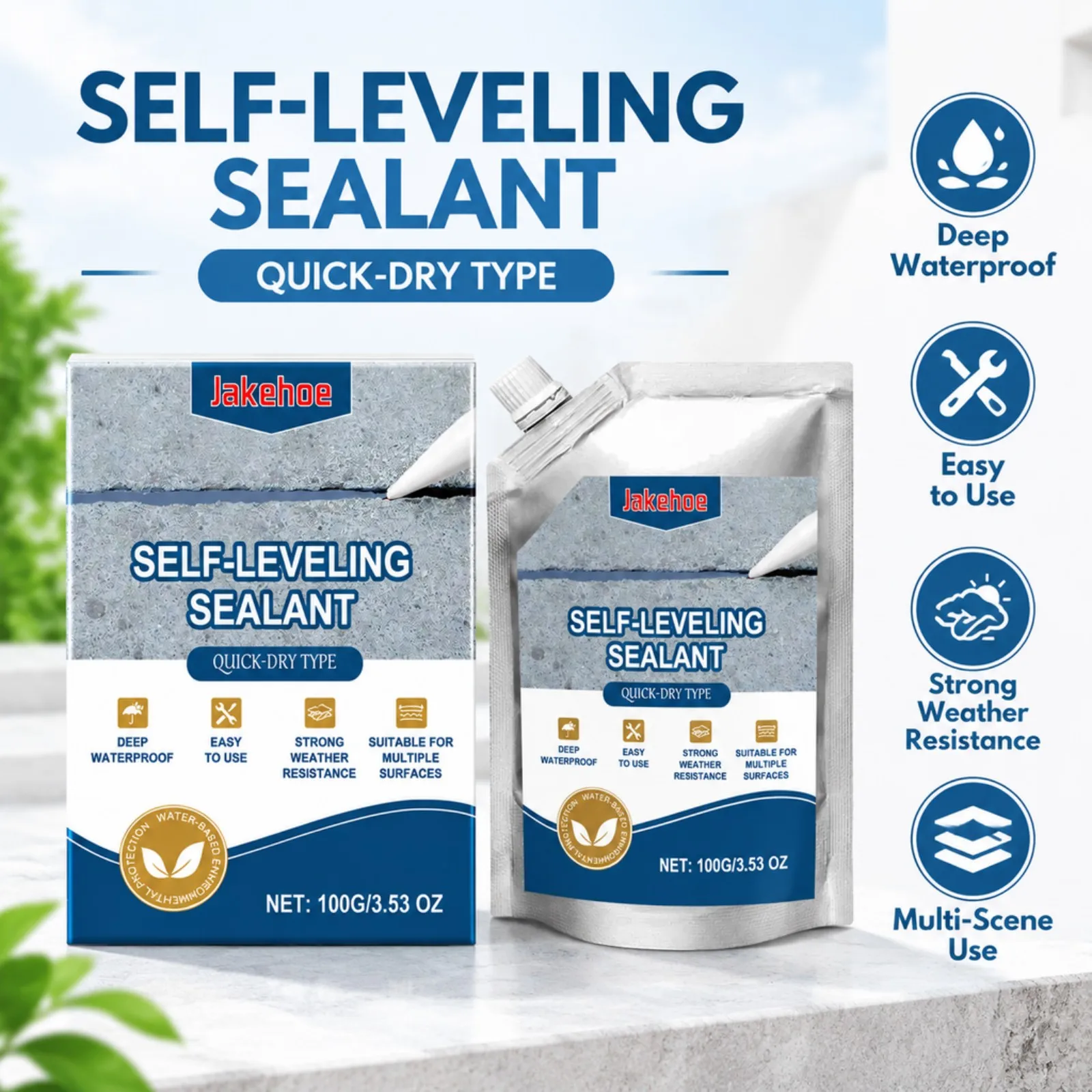Self-Leveling Sealant 100g Hardware Quick Dry Waterproof Performance for Concrete Roof Wall Tile Gap Filling and Sealing Repair