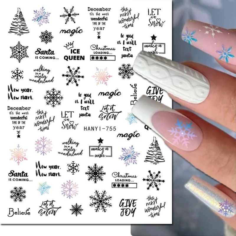 

Nail Art 3d Decals Winter Xmas Letters Black Tree Candy Colors Snowflakes Nail Stickers Decoration For Nail Tips Beauty