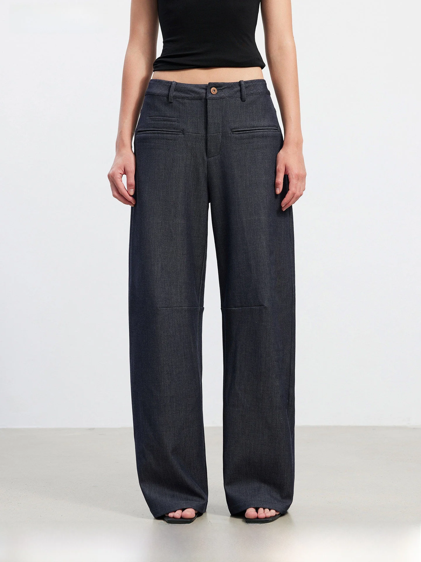 

AFTADAWN Denim Wide Leg Pants Asymmetrical Hemline Slimming Drapey Structure Seamed 3D Tailoring Casual Style Ladies Jeans