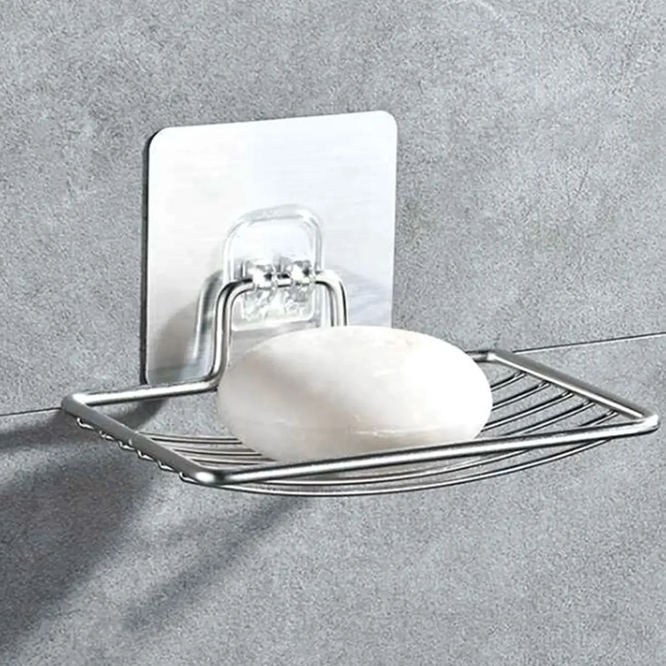 1pc-Stainless Steel Soap Rack Punch-free Nail-free Bathroom Single Layer Drain Wall Hanging Sucker Soap Box Light Luxury Shelf