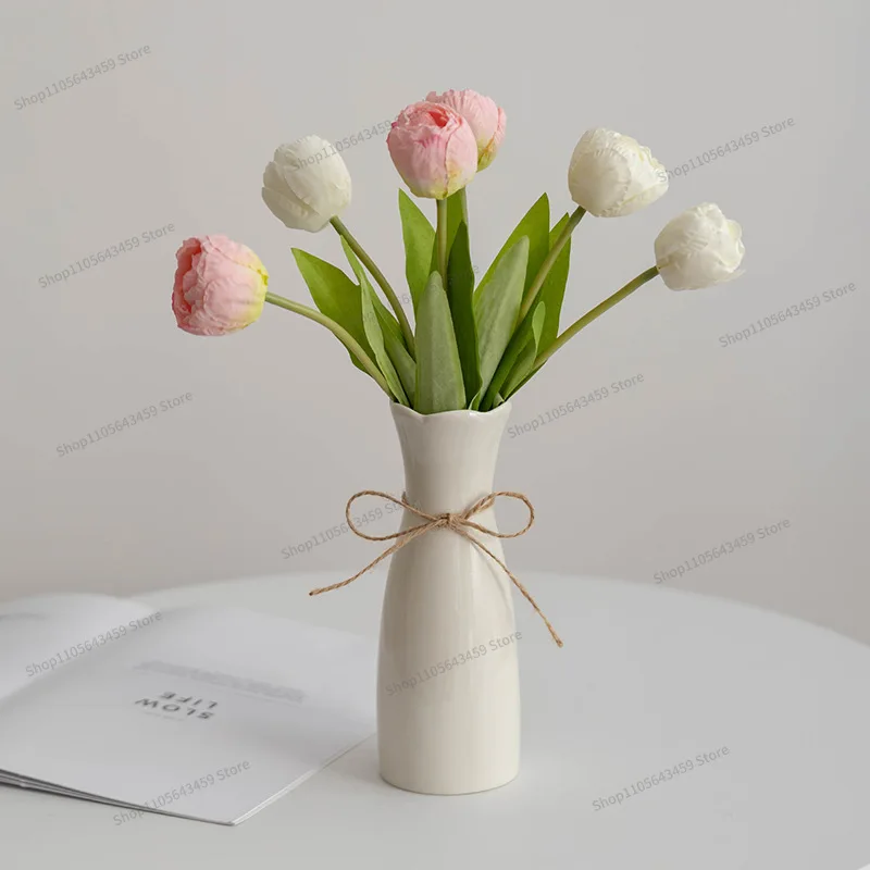 For white simple ceramic vase water care home living room dining table with dried flower ornaments